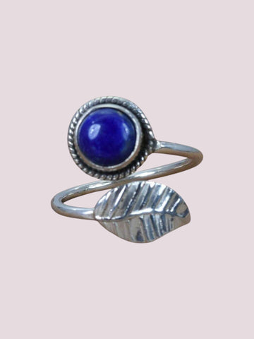 925 Sterling Silver Feather Style Adjustable Natural Gemstone Ring