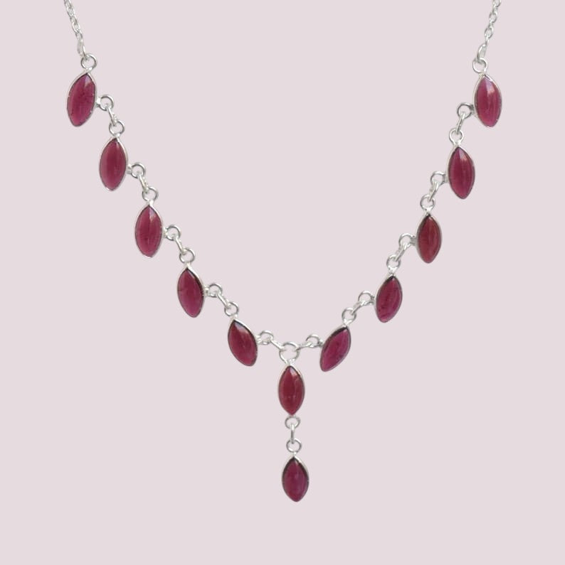 925 Sterling Silver Natural Gemstone Marquise Drop Necklace