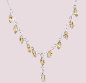 925 Sterling Silver Natural Gemstone Marquise Drop Necklace
