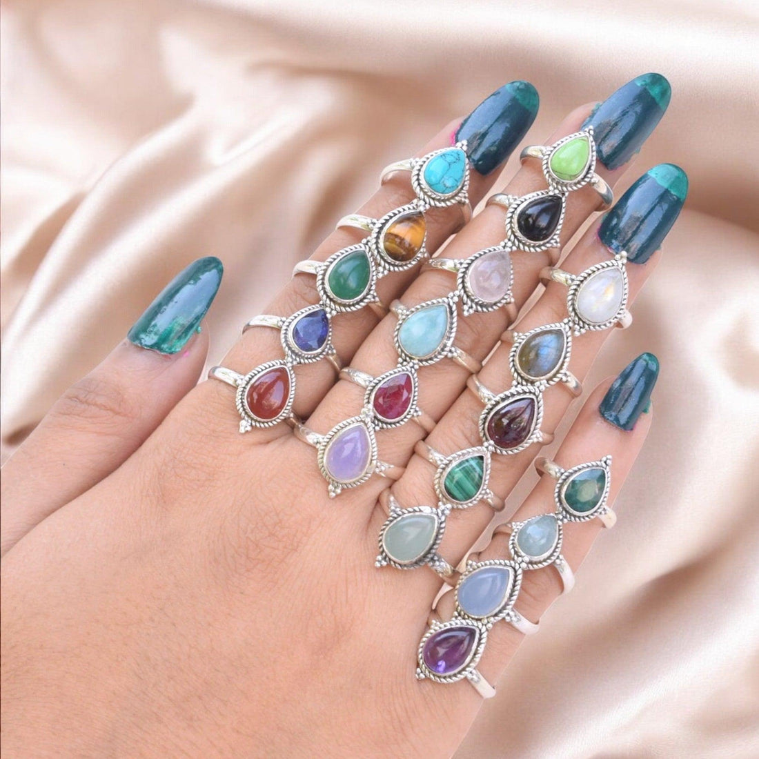 Amour 925 Sterling Silver Natural Pear Shape Gemstone Ring