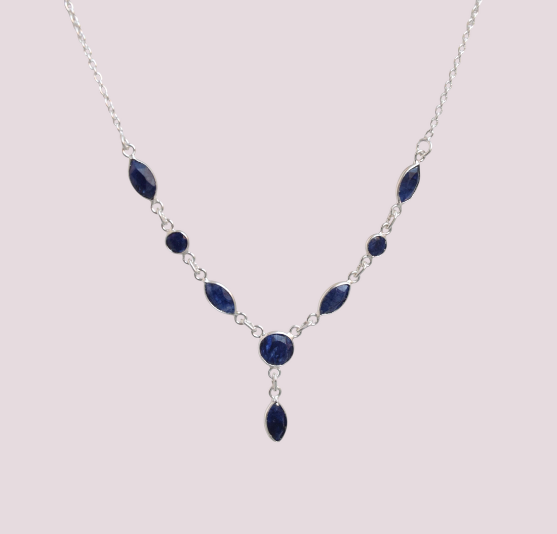 925 Sterling Silver Natural Gemstone Chain Necklace 44cm