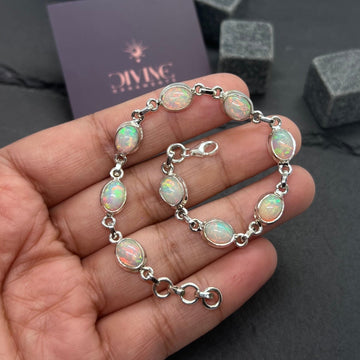 Natural Ethiopian Opal 925 Sterling Silver Gemstone Bracelet