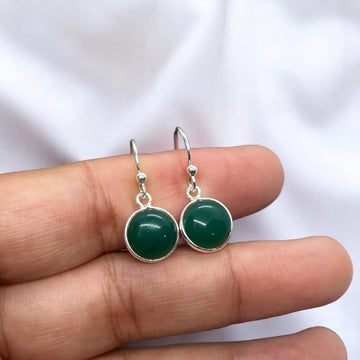 Green Onyx 925 Sterling Silver Onyx Jewelry Round Shape Hook Earring