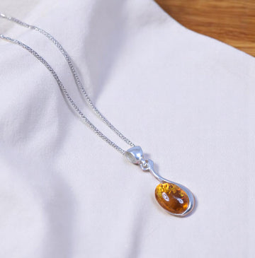 Baltic Amber 925 Sterling Silver Teardrop Pendant – Classic Cognac Oval Cabochon