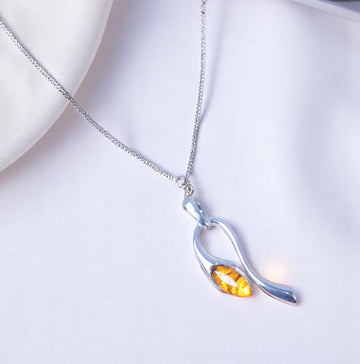 Baltic Amber 925 Sterling Silver Sleek Modern Pendant