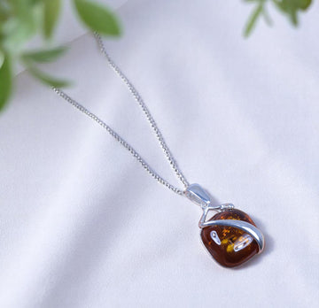 Baltic Amber 925 Sterling Silver Cushioned Amber Pendant with Modern Wrap