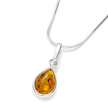 Baltic Amber 925 Sterling Silver Teardrop Pendant – Natural Gemstone Jewelry