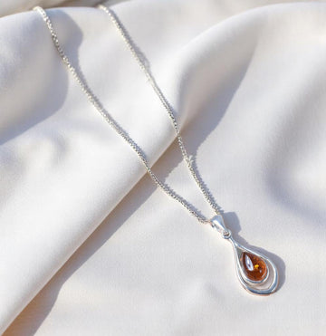Baltic Amber 925 Sterling Silver Teardrop Pendant Necklace