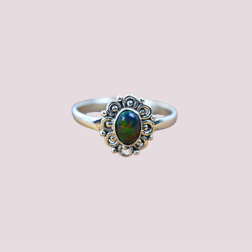 Black Ethiopian Opal 925 Sterling Silver Natural Gemstone Ring