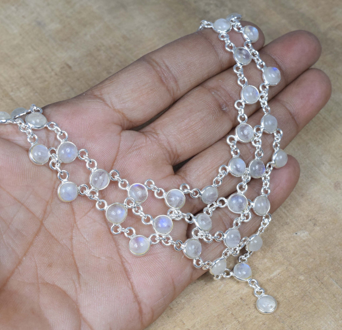 925 Sterling Silver Natural Gemstone Statement Necklace