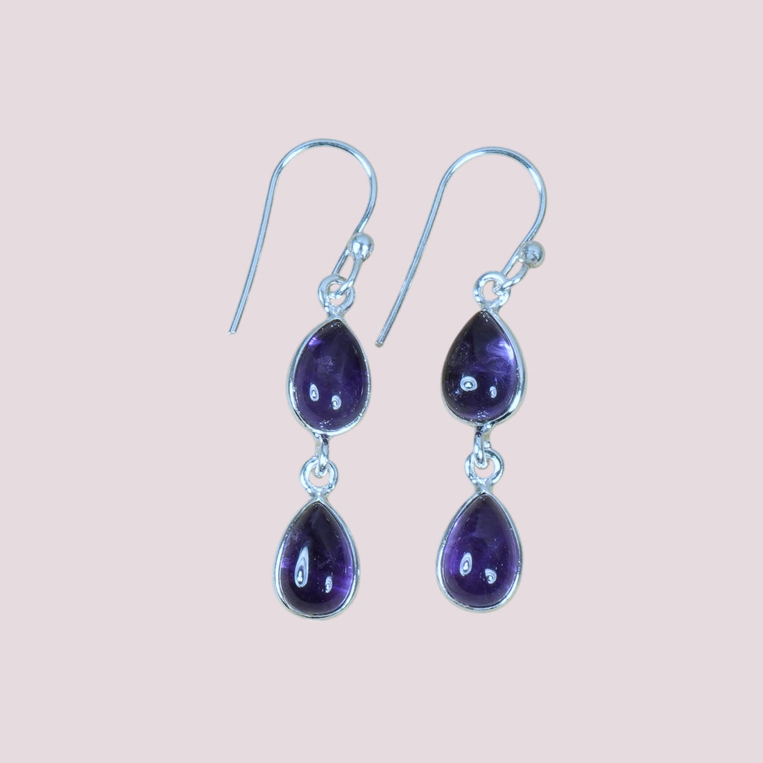 925 Sterling Silver Natural Gemstone Double Teardrop Dangle Earrings