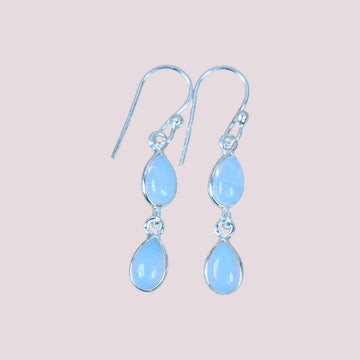 925 Sterling Silver Natural Gemstone Double Teardrop Dangle Earrings