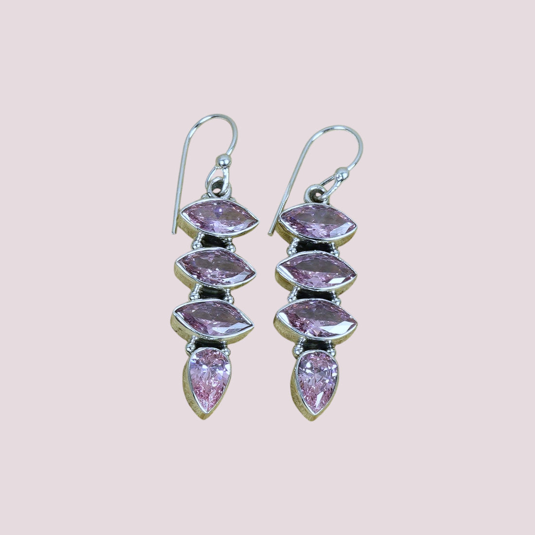 Faceted 925 Sterling Silver Marquise and Teardrop Dangle Earrings