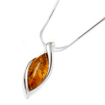 Baltic Amber 925 Sterling Silver Leaf-Shaped Pendant