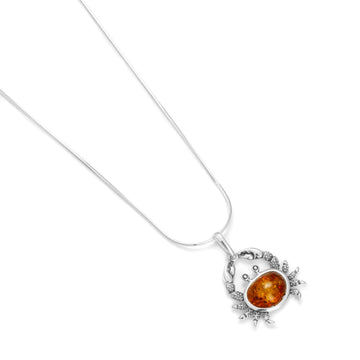 Baltic Amber 925 Sterling Silver Natural Gemstone Crab Pendant