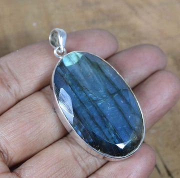 Faceted Labradorite 925 Sterling Silver Natural Gemstone Pendant