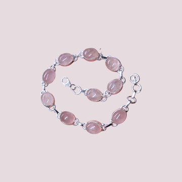 Pink Rose Quartz 925 Sterling Silver Oval Gemstone Adjustable Bracelet