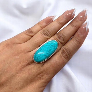 Blue Turquoise 925 Sterling Silver Gemstone Jewelry Big Ring
