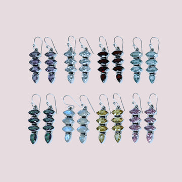 Faceted 925 Sterling Silver Marquise and Teardrop Dangle Earrings