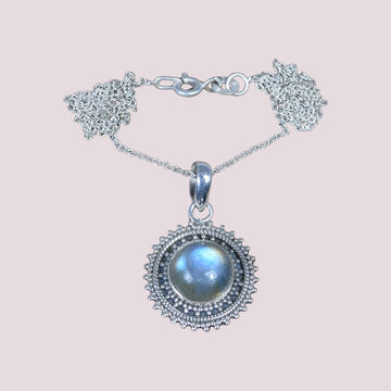 925 Sterling Silver Natural Round Gemstone Chain Pendant