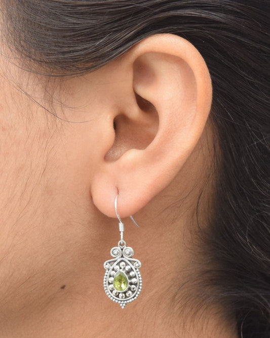 Green Peridot 925 Sterling Silver Gemstone Hook Earring