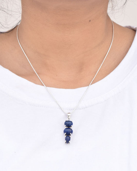 Blue Lapis Lazuli 925 Sterling Silver Gemstone Necklace