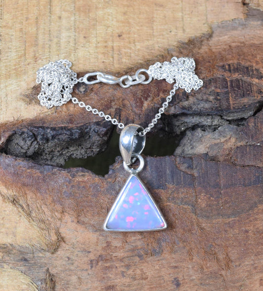 Lab Ethiopian Opal 925 Sterling Silver Gemstone Pendant w/ or w/o Chain ~ Triangle Opal Pendant ~ Handmade Jewelry ~ Gift For Christmas