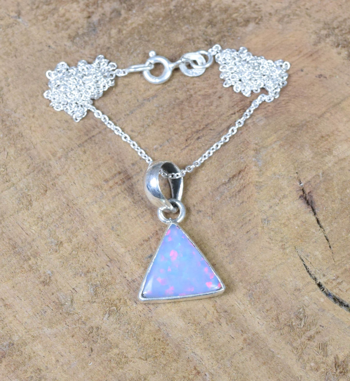 Lab Ethiopian Opal 925 Sterling Silver Gemstone Pendant w/ or w/o Chain ~ Triangle Opal Pendant ~ Handmade Jewelry ~ Gift For Christmas