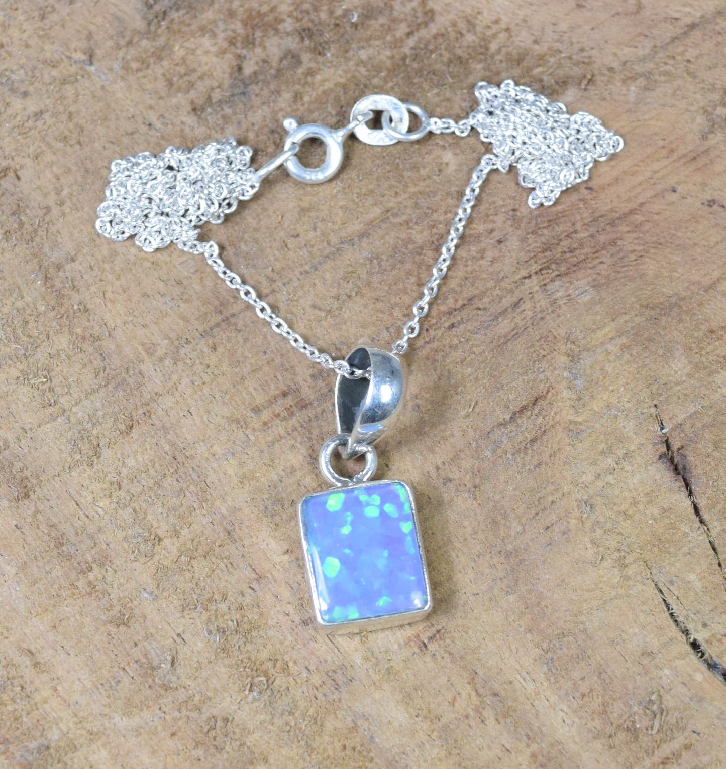 Lab Ethiopian Opal 925 Sterling Silver Gemstone Pendant w/ or w/o Chain ~ Rectangle Opal Pendant ~ Handmade Jewelry ~ Gift For Christmas
