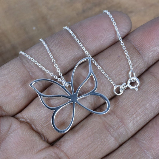 Plain Butterfly Necklace 925 Sterling Silver Plain Handmade Necklace ~ Cute Butterfly Pendant ~ Necklace For Women and Teenage Girls
