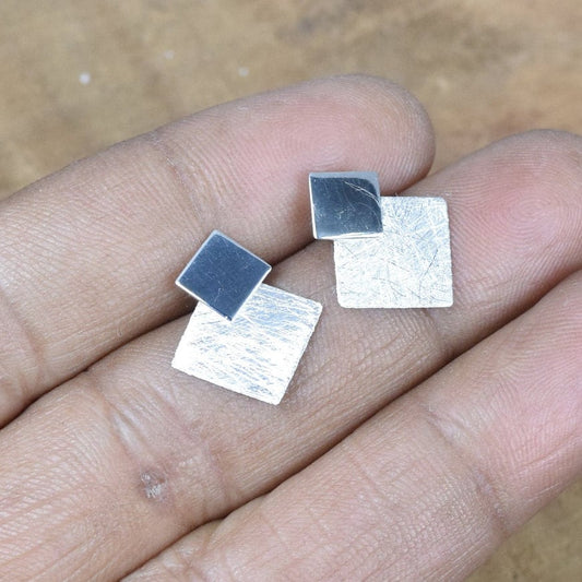 Silver Plain 925 Sterling Silver Teeny Tiny Square 1 PAIR Earring Studs ~ Handmade Jewelry ~ Minimalist Geometric Design ~Gift For Christmas