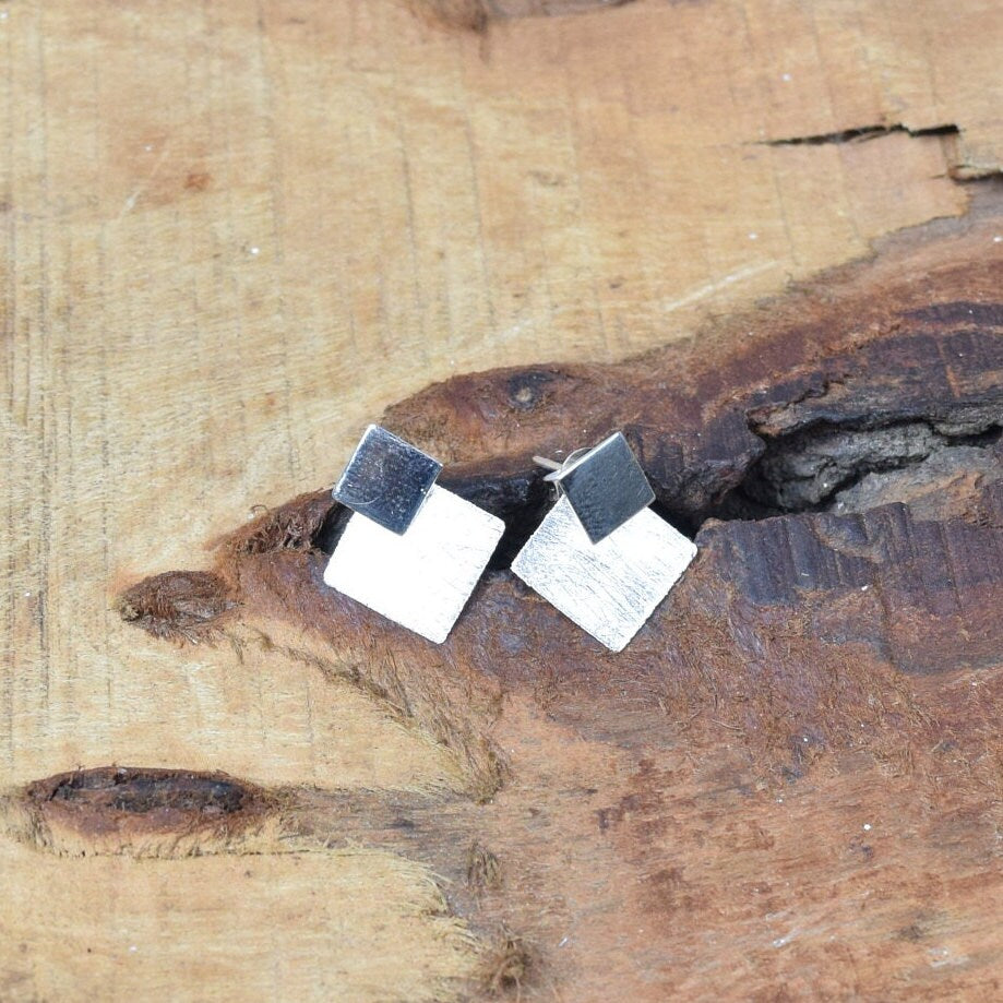 Silver Plain 925 Sterling Silver Teeny Tiny Square 1 PAIR Earring Studs ~ Handmade Jewelry ~ Minimalist Geometric Design ~Gift For Christmas