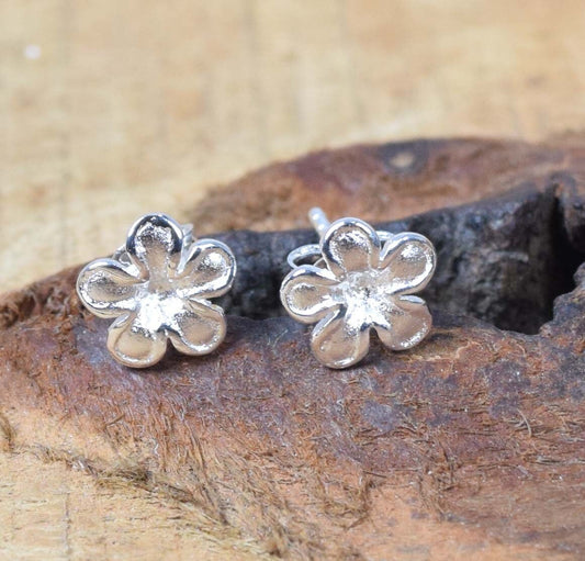 Silver Plain Flower Stud 925 Sterling Silver 1 PAIR Earring Jewelry ~ Handmade Jewelry ~ Designer Flower plain Stud ~ Gift For Christmas