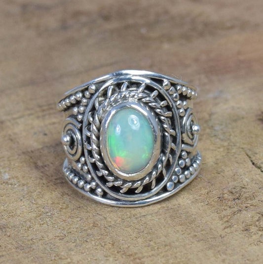 Natural Ethiopian Opal 925 Sterling Silver Gemstone Designer Natural Ring - October Birthstone ~ Gift For Christmas ~ Ring Size US- 6/ UK- L
