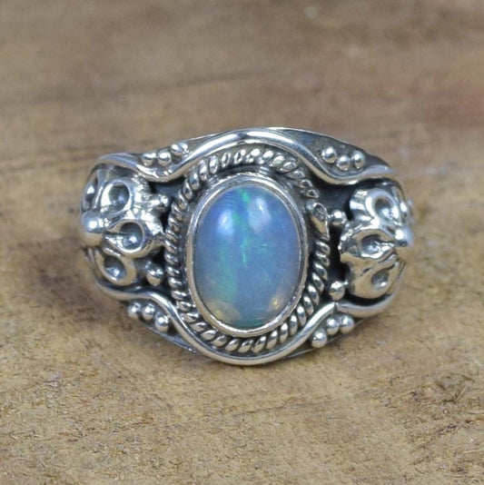 Natural Ethiopian Opal 925 Sterling Silver Gemstone Designer Natural Ring - October Birthstone ~ Gift For Christmas ~ Ring Size US- 8/ UK- P