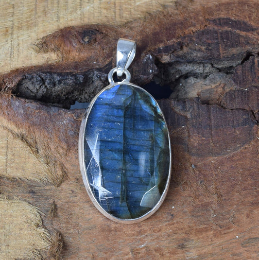 Cut Labradorite/ Black Moonstone 925 Sterling Silver Pendant ~ Gemstone Labradorite Pendant ~ Blue Fire Labradorite Handmade Pendant Jewelry