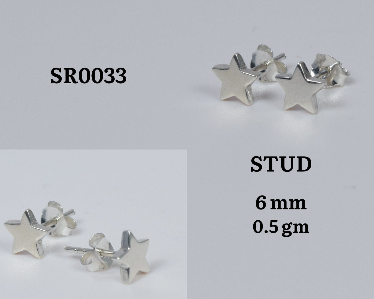 Silver Plain Star Stud 925 Sterling Silver 1PAIR Stud ~ Handmade Jewelry ~ Designer Star plain Stud ~ Gift For Christmas