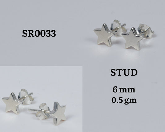 Silver Plain Star Stud 925 Sterling Silver 1PAIR Stud ~ Handmade Jewelry ~ Designer Star plain Stud ~ Gift For Christmas