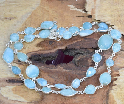 Cut Blue Larimar 925 Sterling Silver Necklace