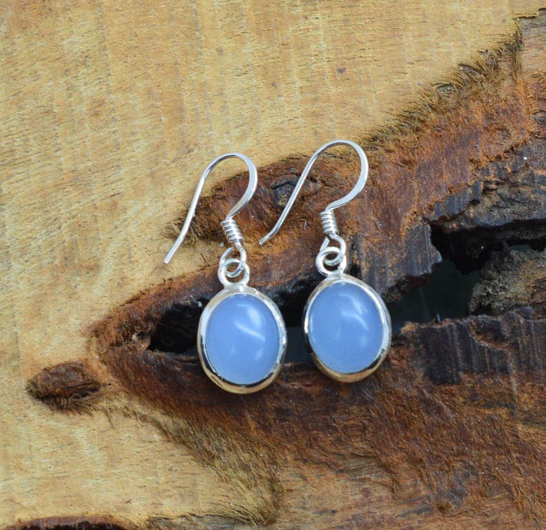 Blue Chalcedony Hook 925 Sterling Silver Earring