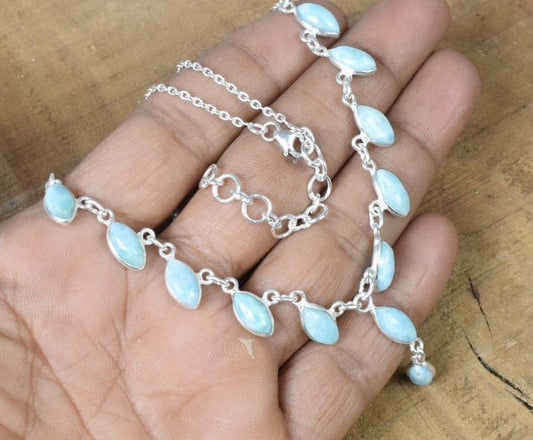 Blue Larimar 925 Sterling Silver Necklace