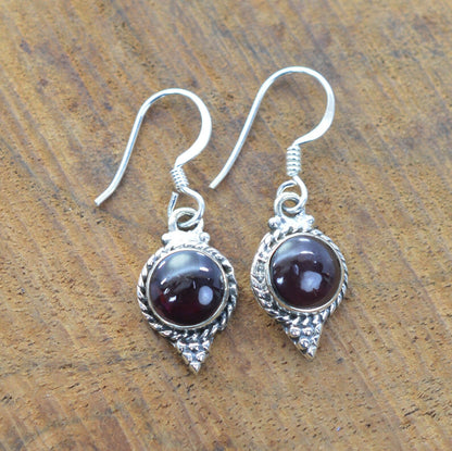 Red Garnet Hook 925 Sterling Silver Earring