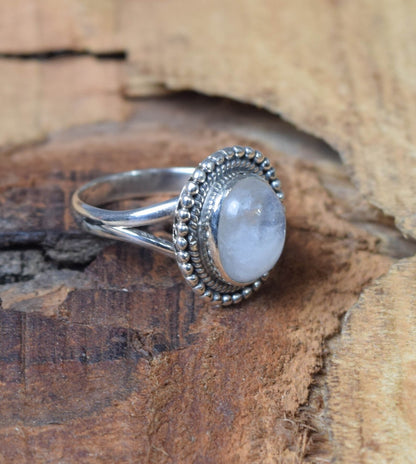 White Rainbow Moonstone 925 Sterling Silver Ring