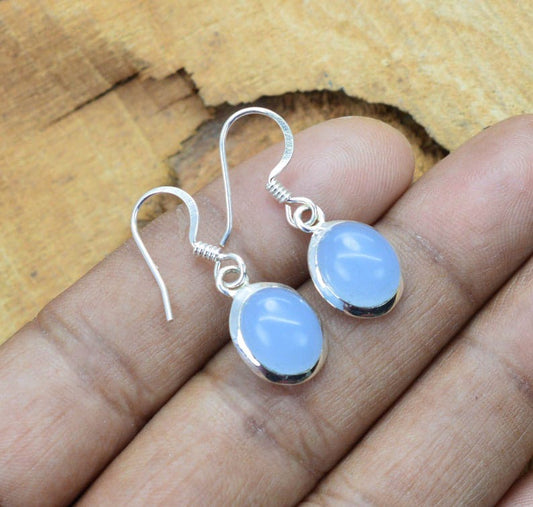 Blue Chalcedony Hook 925 Sterling Silver Earring