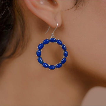 925 Sterling Silver Natural Gemstone Circle of Life Hook Earring