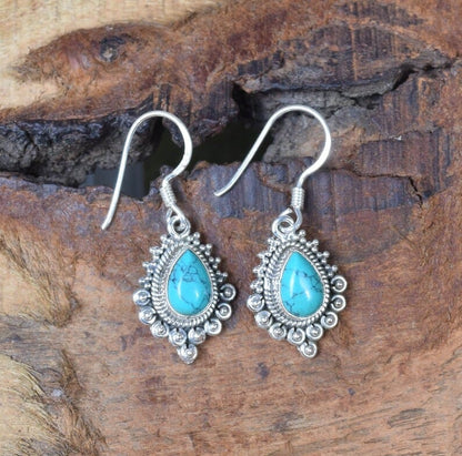 Blue Turquoise Hook 925 Sterling Silver Earring