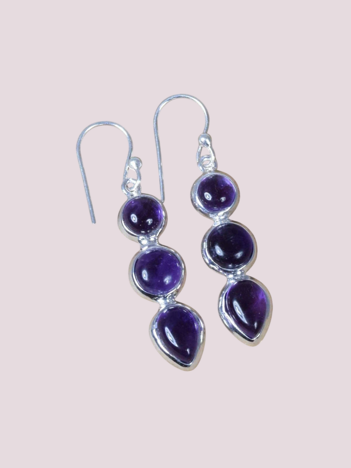 925 Sterling Silver Natural Gemstone 3 stone Hook Earring