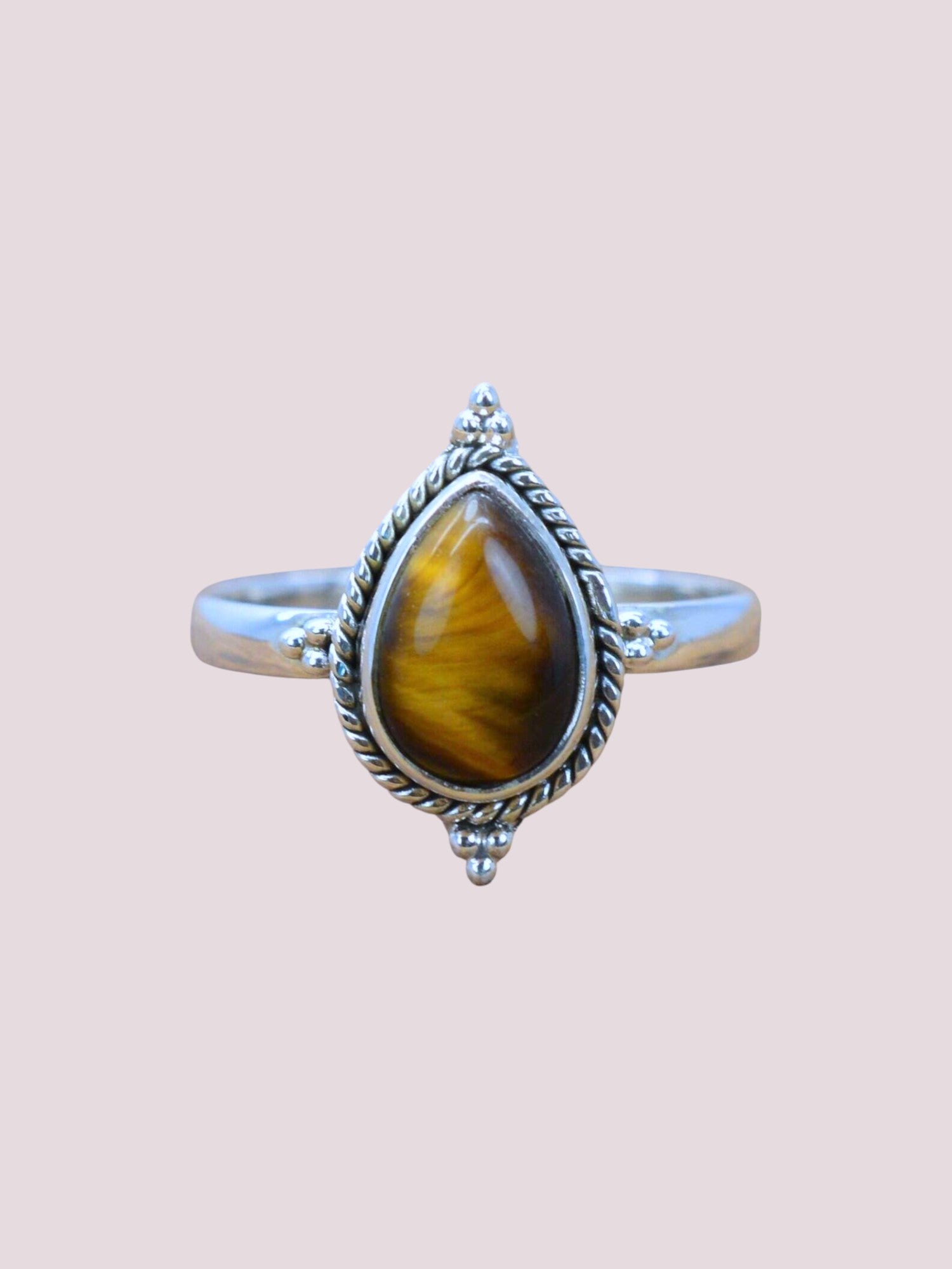 Amour 925 Sterling Silver Natural Pear Shape Gemstone Ring