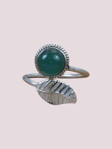 925 Sterling Silver Feather Style Adjustable Natural Gemstone Ring