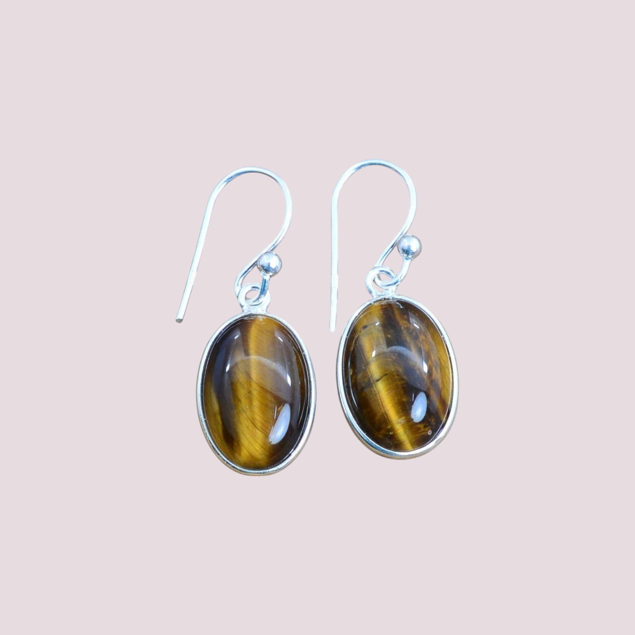 925 Sterling Silver Natural Gemstone Oval Shape Hook Earring